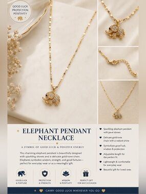 Gold Elephant Pendant Necklace - Elegant Sparkling Pendant